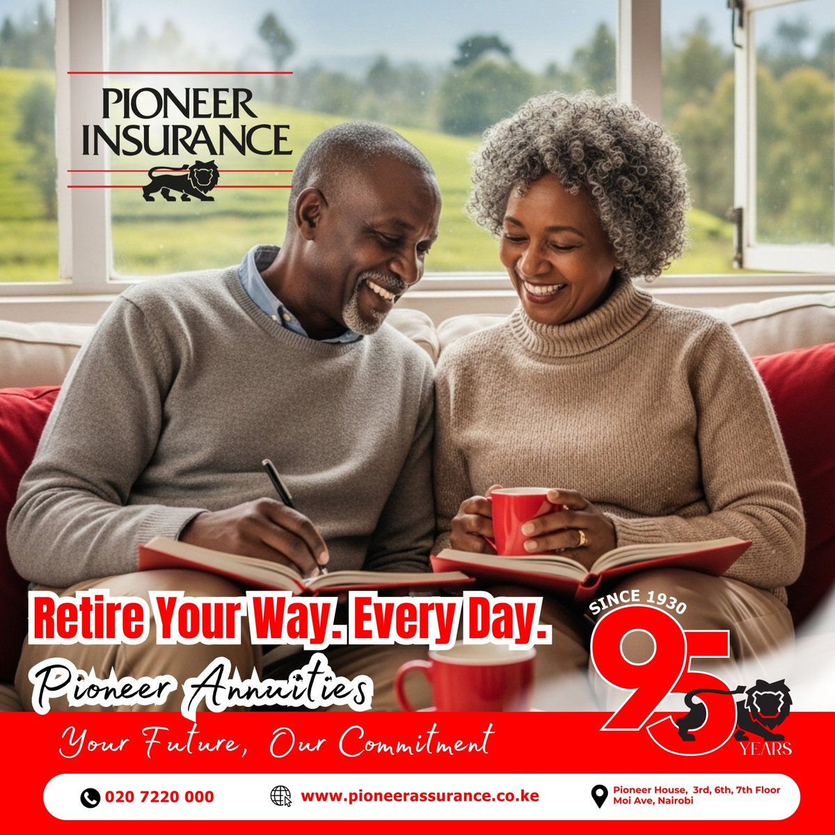 PioneerKenya's tweet image. Good Morning! Do you Dream of retiring your way, every single day? ✨

Pioneer Annuities makes it possible. Guaranteed income, lifelong peace.

Your Future, Our Commitment.

#RetirementGoals #Annuities #PioneerInsurance