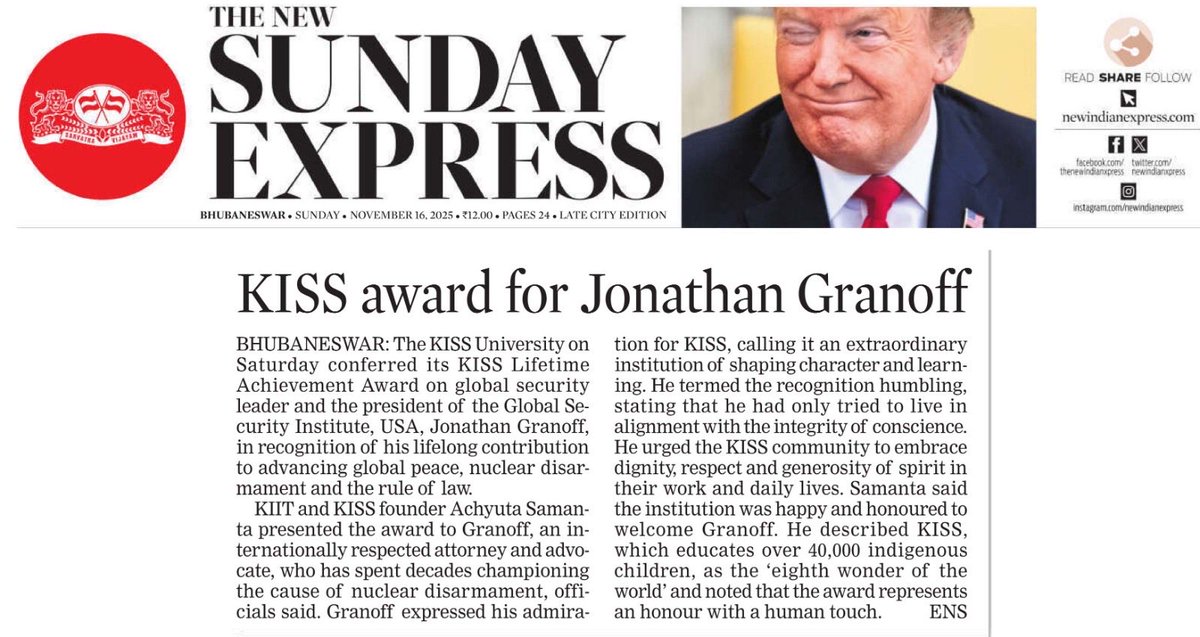 nshradha_nayak's tweet image. KISS Confers Lifetime Achievement Award on Global Security Leader Jonathan Granoff