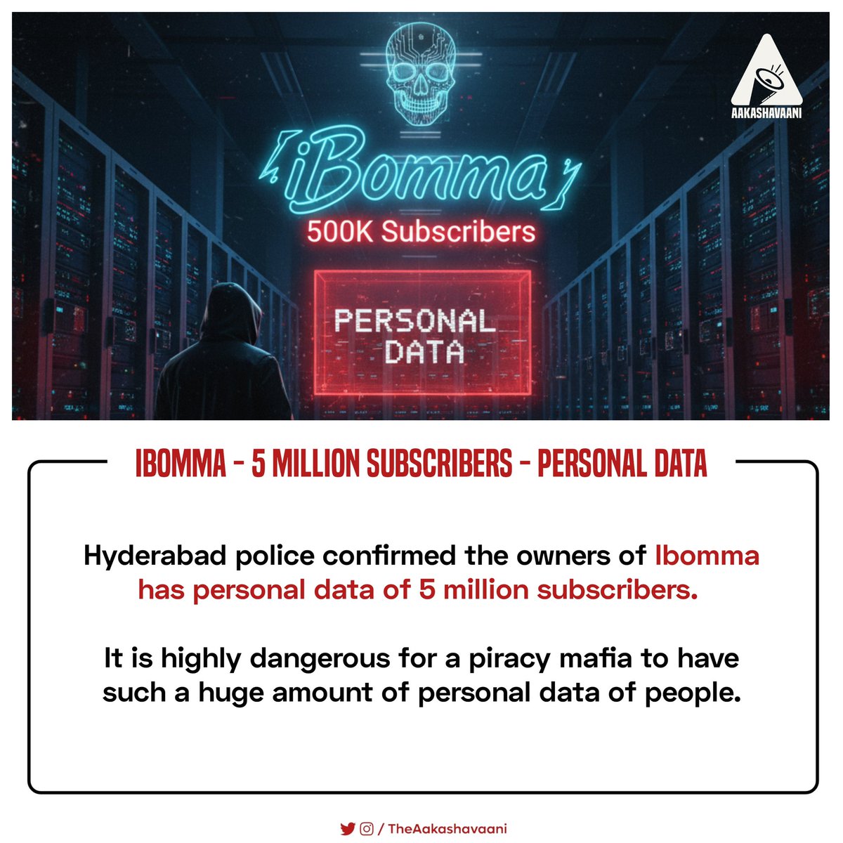 TheAakashavaani's tweet image. 5 million subscribers on #ibomma? People don&apos;t understand how dangerous it is to give their personal details to a mafia piracy website? The data is prone to cyber crimes!!