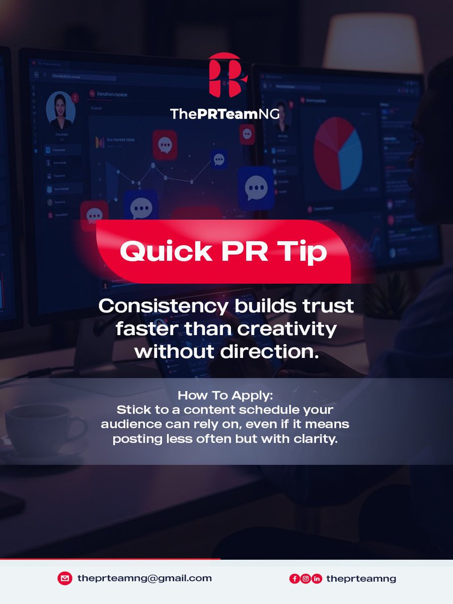ThePRTeamNG's tweet image. Quick PR Tip of the Week:  “Clarity before consistency your audience should know who you are in 5 seconds.”

Little things add up to big wins. Save this for later and tag someone who needs it.

#PRTips #ThePRTeamNG #BrandGrowth
