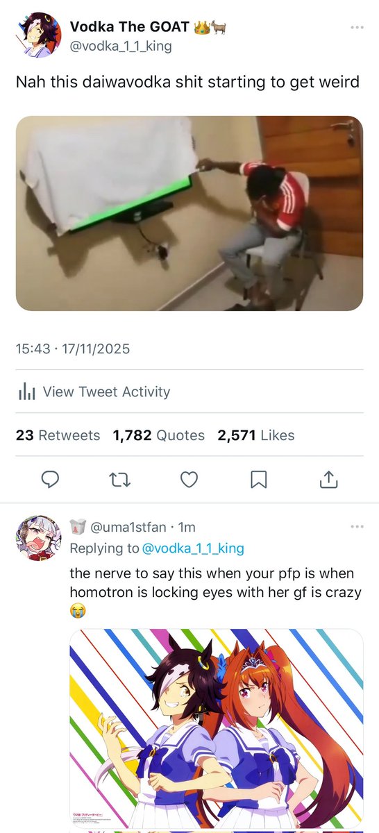 eyebagsemoji's tweet image. never a boring day in in-universe umatwt