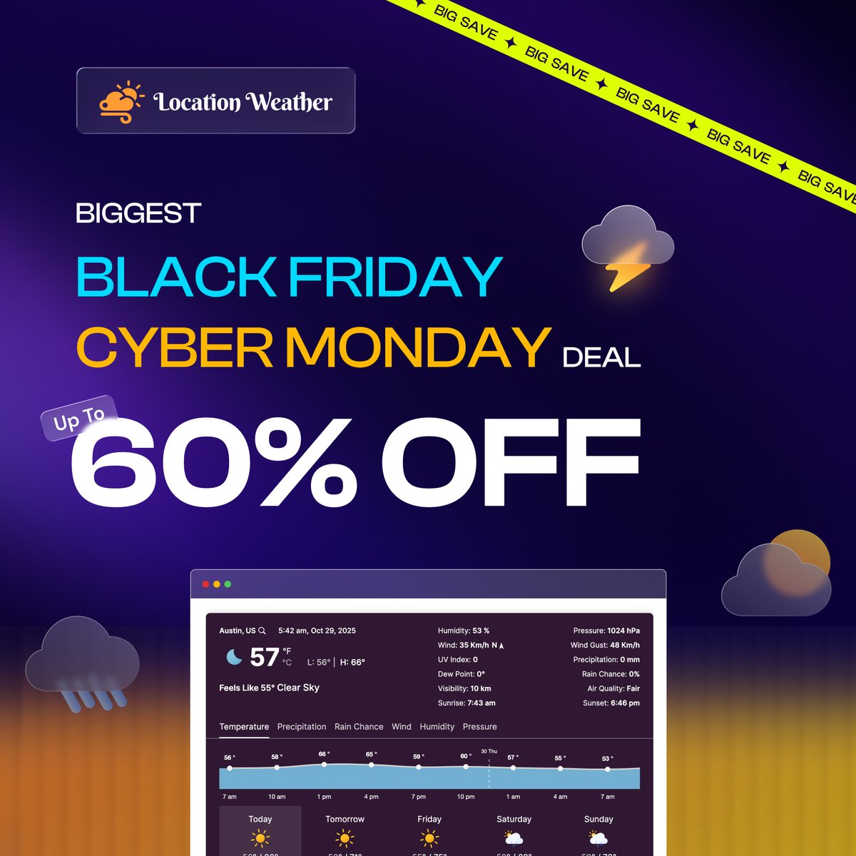 LocationWeather's tweet photo. 🎉 Location Weather BFCM Sale — Up to 60% OFF!

Display real-time weather anywhere on your WordPress site.

🚀 Deal: https://t.co/MkIHOYiMU2

#Weather  #WordPressPluginsDeals #BFCM #BlackFridayDeals #CyberMonday #WPSale  #BestWordPressDeals #BFCM2025 #WordPressCommunity https://t.co/AFgt24lu1j