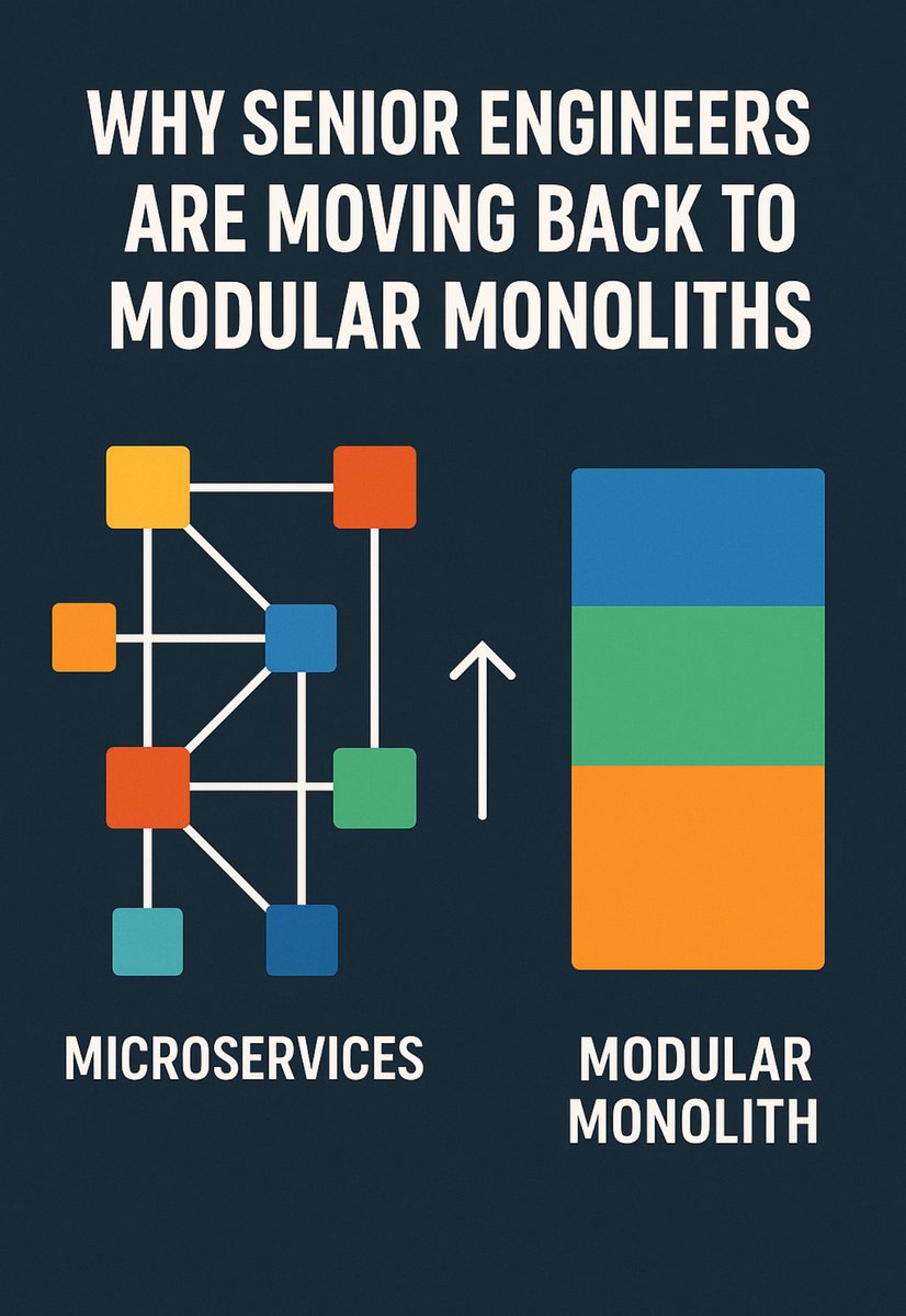 KatharosT's tweet image. Senior engineers are moving back to modular monoliths because scattered code and rising complexity slow teams down. A well-built monolith often scales better than expected. Sometimes, simple wins.

#SoftwareArchitecture #Microservices #ModularMonolith #TechStrategy #SystemDesign