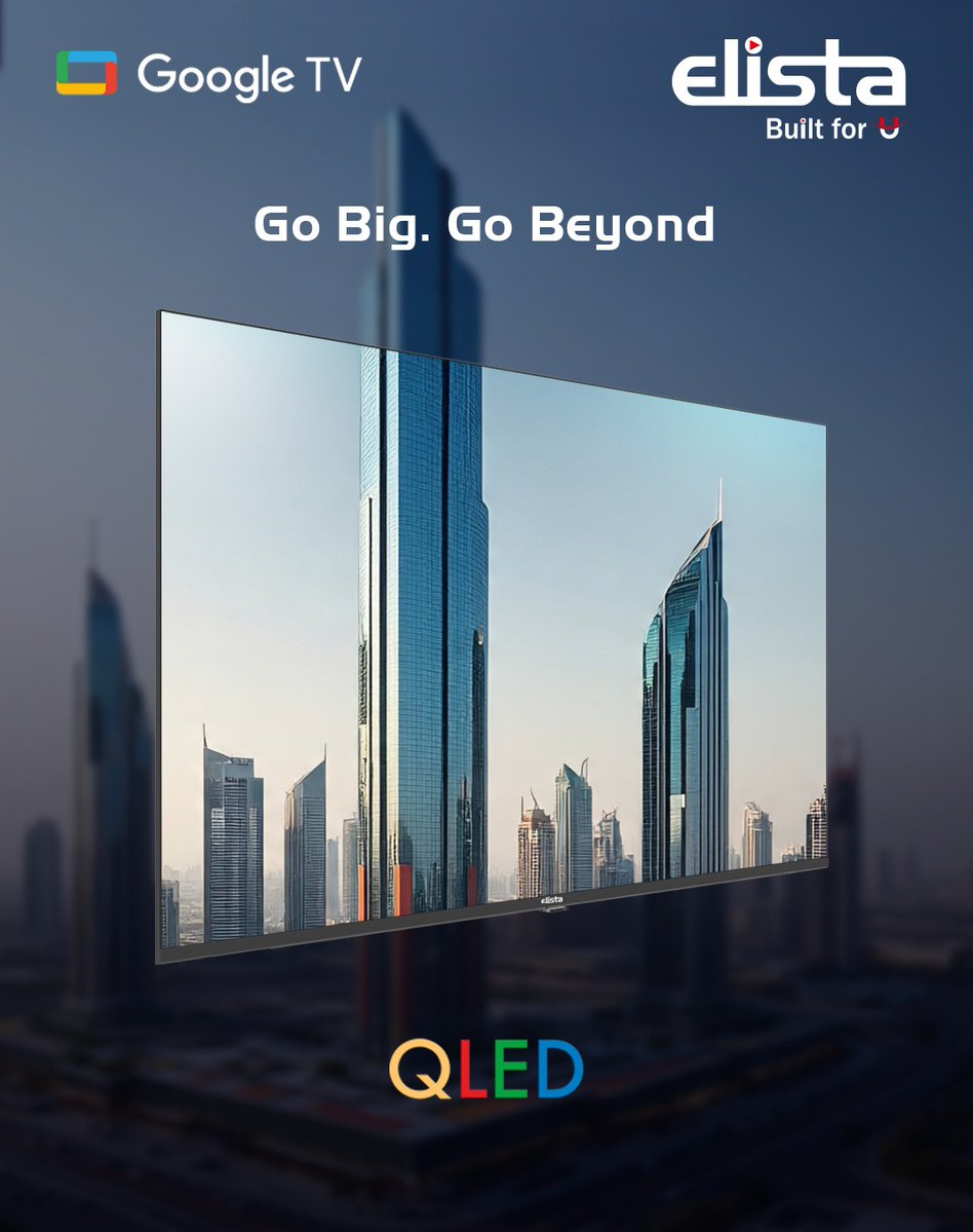 ElistaWorldUAE's tweet image. Go big with QLED brilliance and dive into a world of richer colours, sharper details, and real cinematic power
#ElistaGoogleTV #QLED #BigScreenExperience #CinematicViewing #ElistaWorld #SmartTV