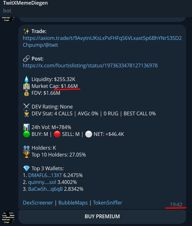 TwitXMemeDiegen's tweet photo. $67

1143%         

1.6m MC ----> 21.4m MC          
Look at the time and mc          
My $BOT predicted the rise of this coin          
Link: https://t.co/jDe0uxfj5L

dmafl613xtipua3jfnyczavwt7xsiyf9cr3qmrmzqhb6

#Crypto #SolanaMemeCoin #Solana #67 https://t.co/FVSjq3TE5u