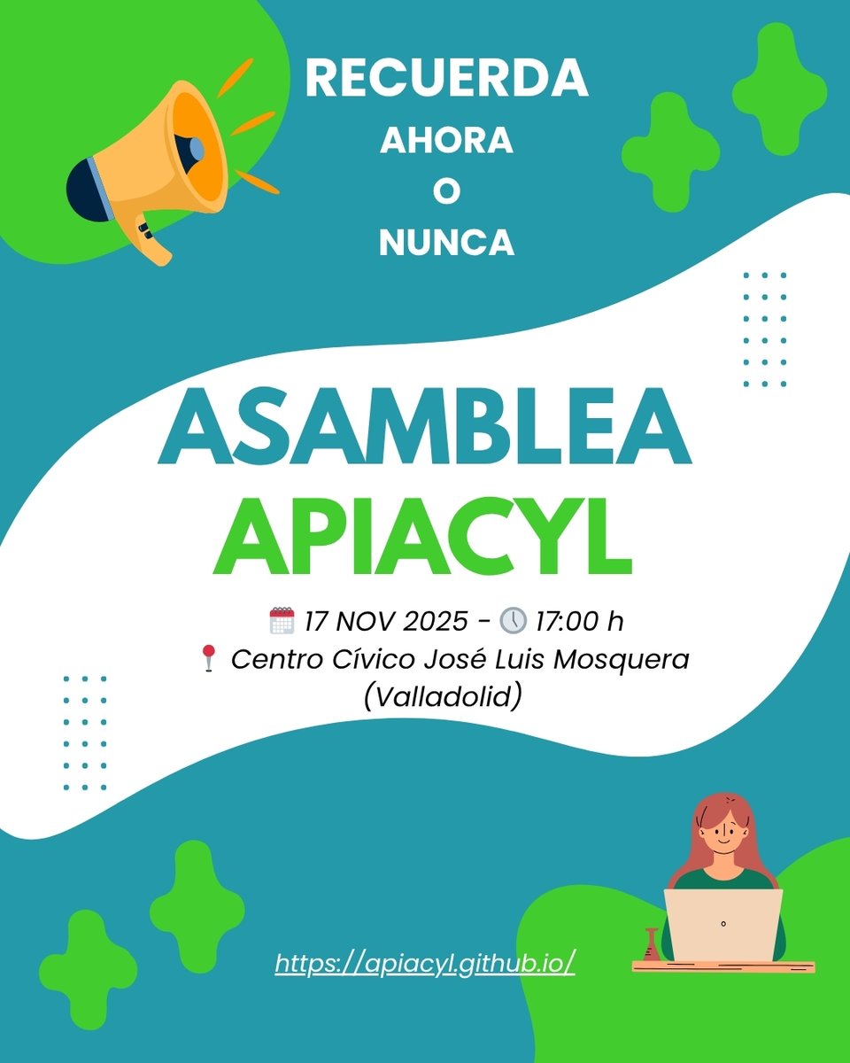 📌 Recordatorio — ASAMBLEA DECISIVA APIACYL

💥 Nos jugamos nuestro futuro. Os esperamos.

📅 17 de noviembre de 2025
🕔 17:00 h
📍 Centro Cívico José Luis Mosquera (Valladolid)

💥 El futuro no se espera: se conquista.

#APIACYL #InformáticaJCyL