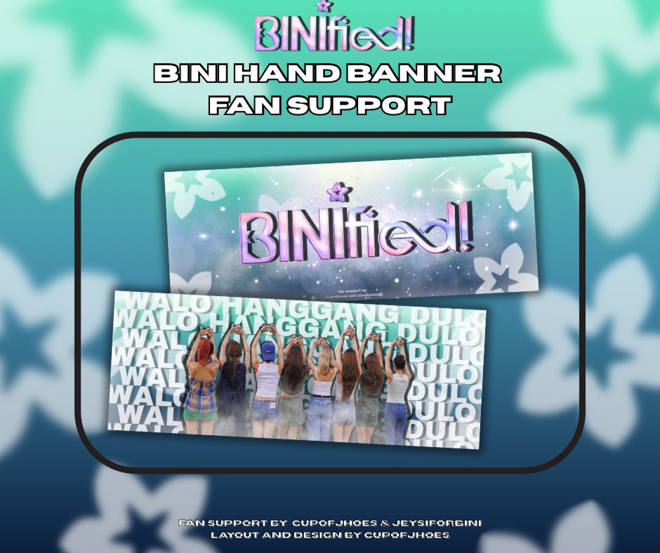 BINIFIED YEAR-END CONCERT 🌸
FAN SUPPORT (Part 5) by: <a href="/jeysiforbini/">jeysi</a> and <a href="/cupofjhoes/">allii | on break</a> 

💌 mbf: follow, like &amp; rt
💌 strictly 1:1 ratio (limited)
💌 open for trade &amp; donations (w/ perks) 
💌 time and location: TBA
#BINIfiedPHArena #BINI