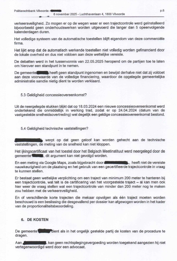 Motiverend gedeelte van vonnis politierechtbank inzake trajectcontrole!