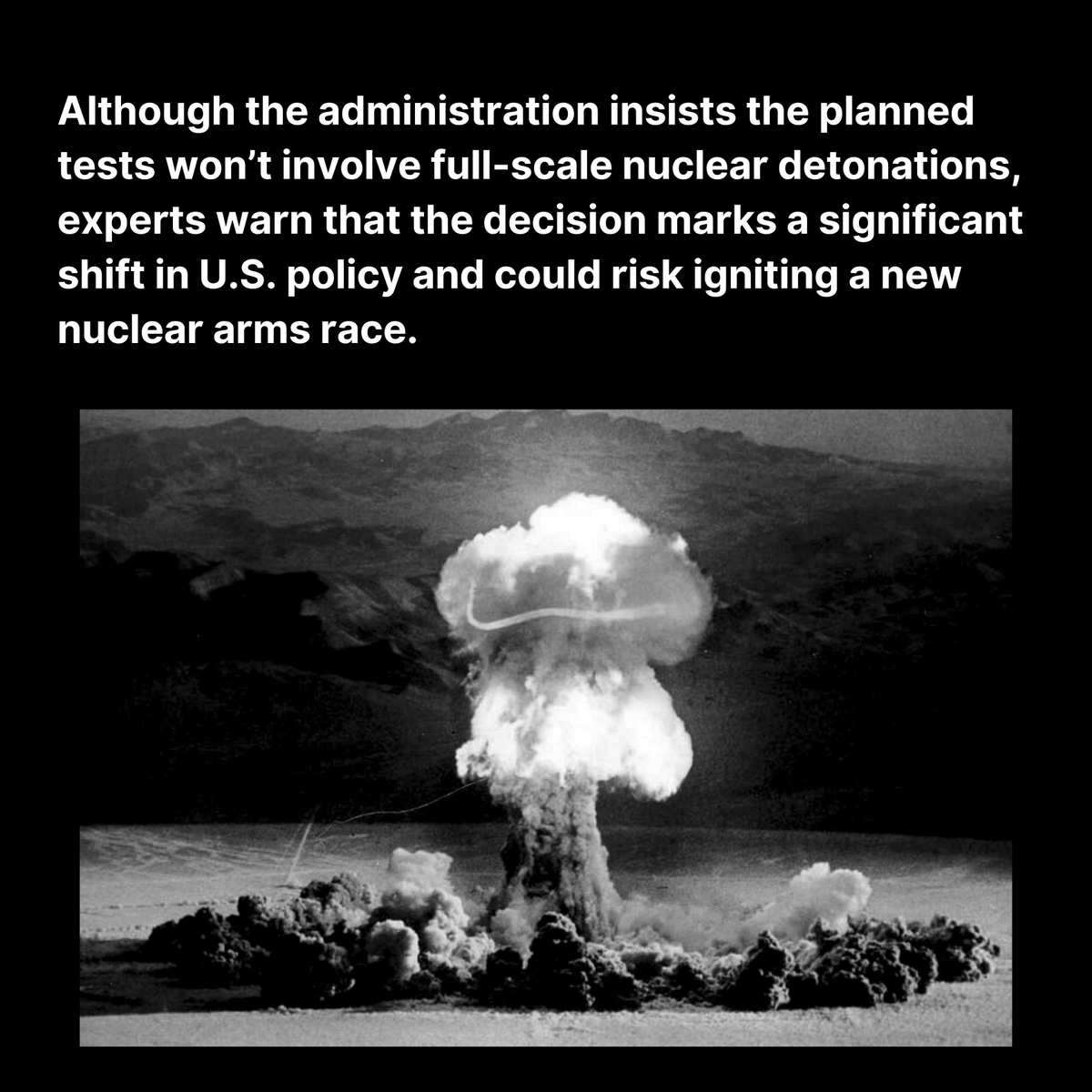 everyx_io's tweet photo. Trump signals a return to U.S. nuclear testing ☢

Officials say no full-scale detonations, but the policy shift sends global tension climbing and markets are already reacting to the risk of a renewed arms race.

Check here: https://t.co/aYXnj7ujAO

#EveryX #Geopolitics #Markets #USPolitics #NuclearTesting #ArmsRace #GlobalSecurity #Defense #StrategicRisk #Investing