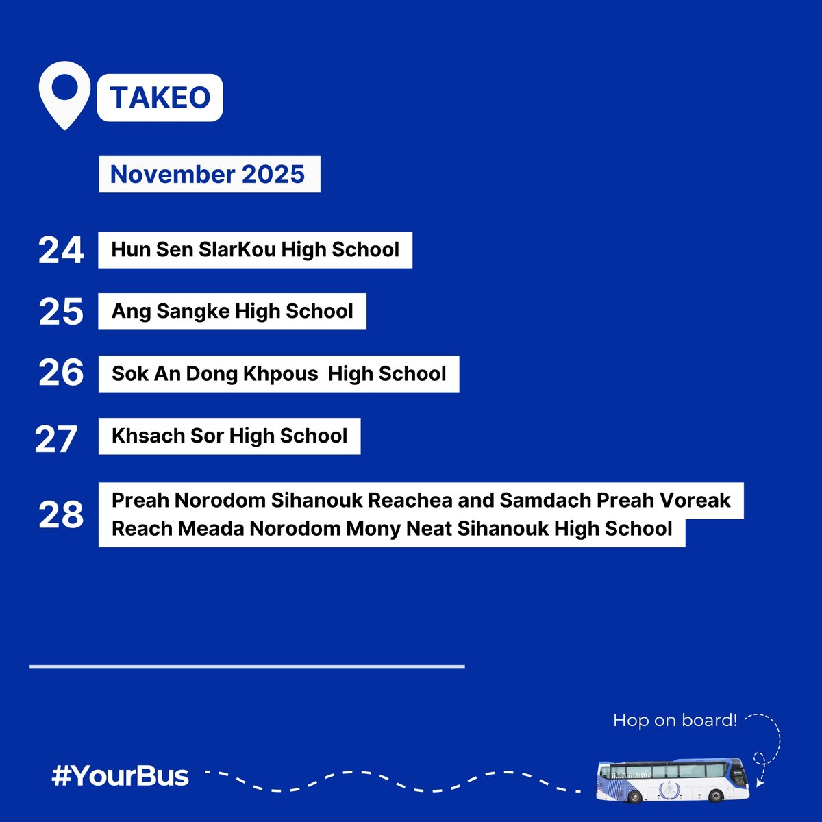 KRTribunal's tweet image. Let’s go! Check out the outreach mission schedule of the ECCC Mobile Resource Centre!

The ECCC Mobile Resource Centre is heading to 5 educational institution, takeo province.

#ECCC #MobileResourceCenter #HighSchoolOutreach #Cambodia #Justice #KhmerRouge #Education