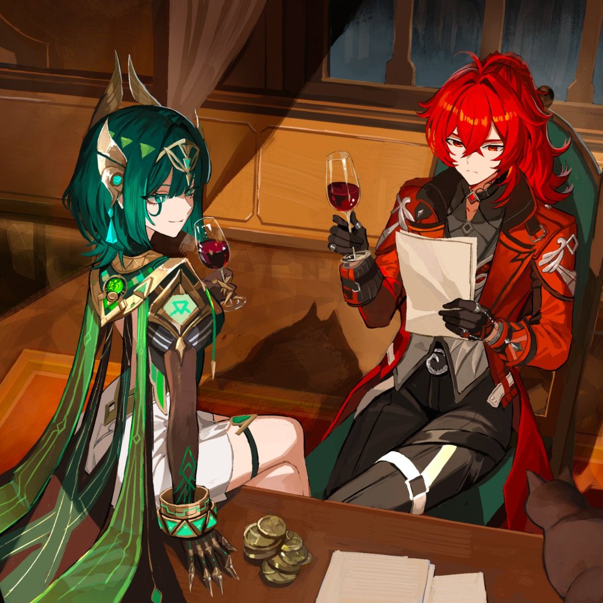 AboutNodKrai's tweet image. New Diluc &amp;amp; Nefer illustration 

#Nodkrai #GenshinImpact