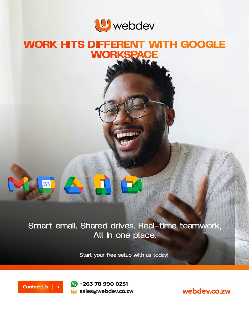 WebdevZimbabwe's tweet image. Google Workspace makes work feel effortless 😎
Email, files, teamwork, all synced.

sales@webdev.co.zw |  webdev.co.zw |  078 990 0251