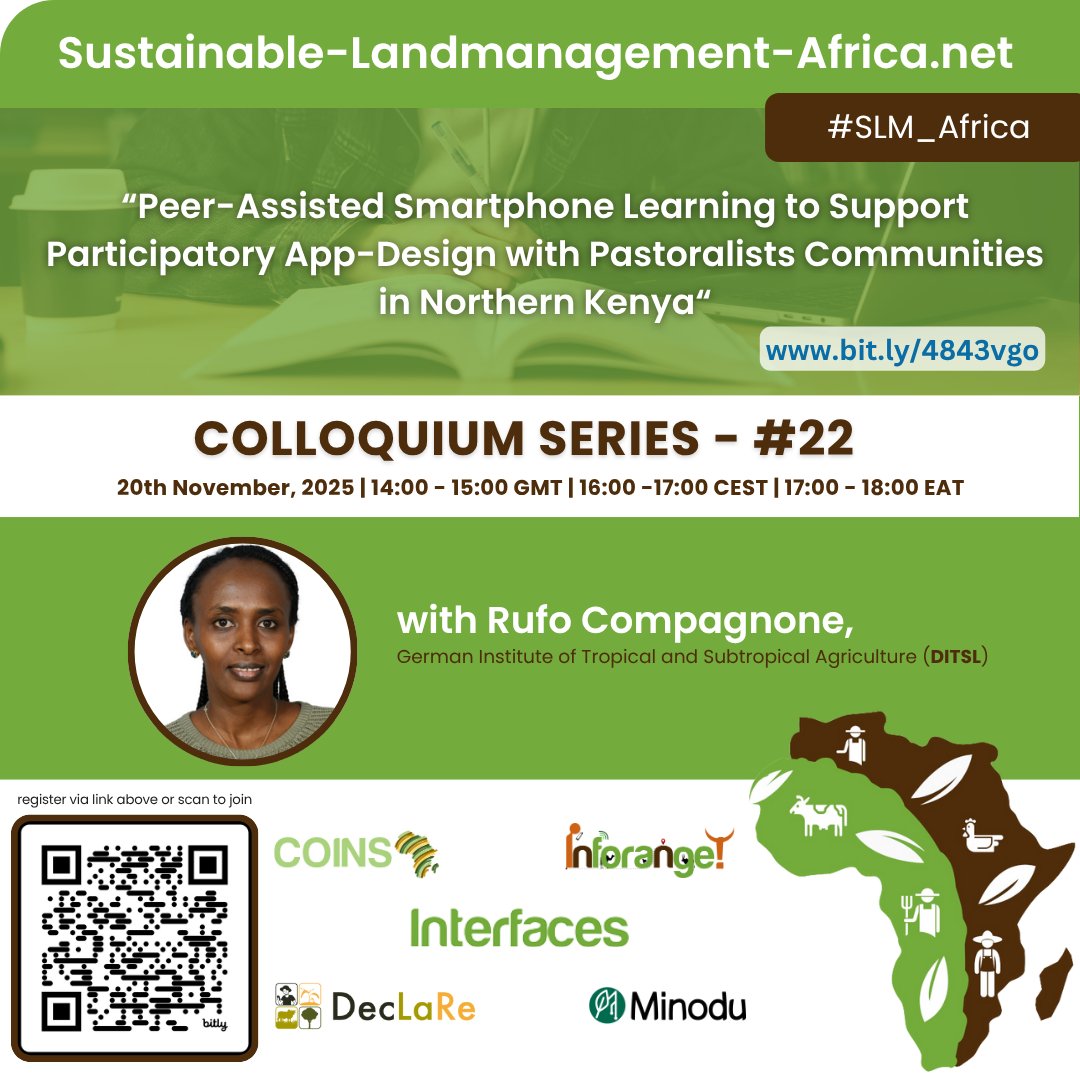 FARAinfo's tweet image. How can tech &amp;amp; community knowledge come together?

Join the next #INTERFACES Colloquium to learn how smartphone learning supports participatory app design with pastoralists in Northern Kenya.

📅 20 Nov 25
🕑 14:00 GMT+0

kindly register via🔗 bit.ly/4843vgo

#SLM_Africa