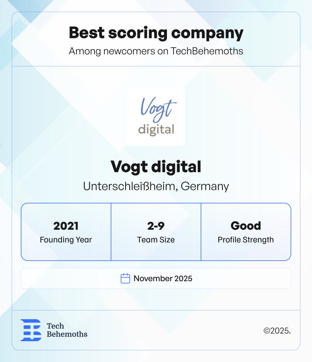 TechBehemoths's tweet image. 🆕 Welcome to the TechBehemoths Community!

Meet Vogt digital GmbH — a strategic sparring partner for companies that want real growth. Founded by Katharina Vogt, the team combines digital expertise, clear strategy, and measurable impact.

They focus on what truly works: strong…
