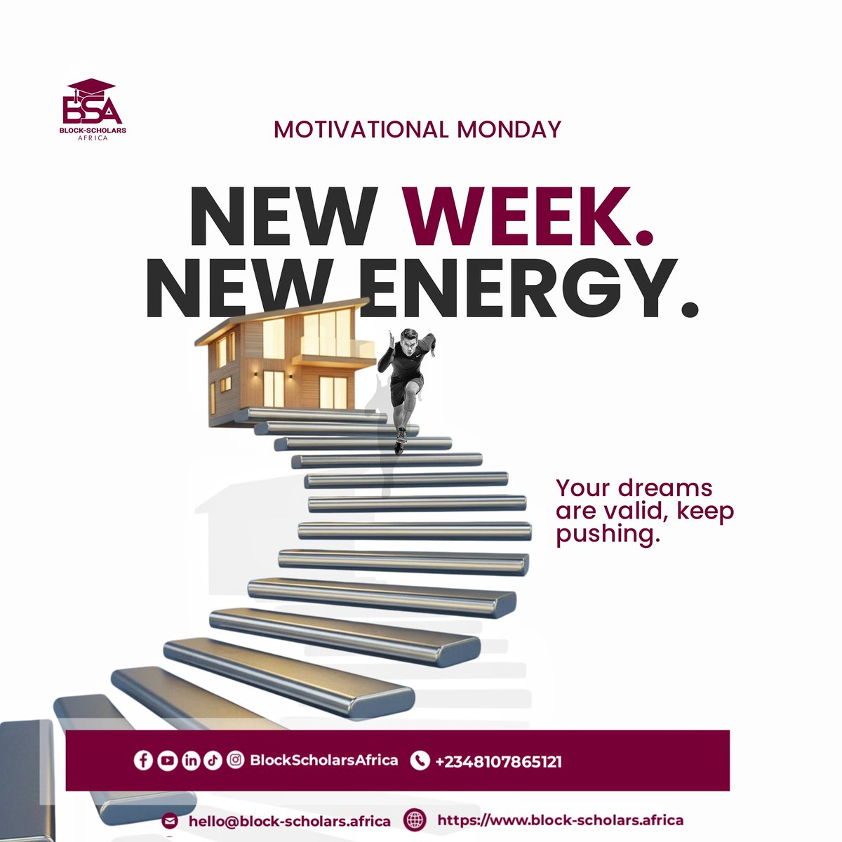 BlockScholars_A's tweet image. A brand new week is here-and so is a fresh wave of energy!
No matter how tough the journey seems, remember this: your dreams are valid, and every step forward counts.
Stay focused, stay determined, and keep pushing. Greatness is built one day at a time.