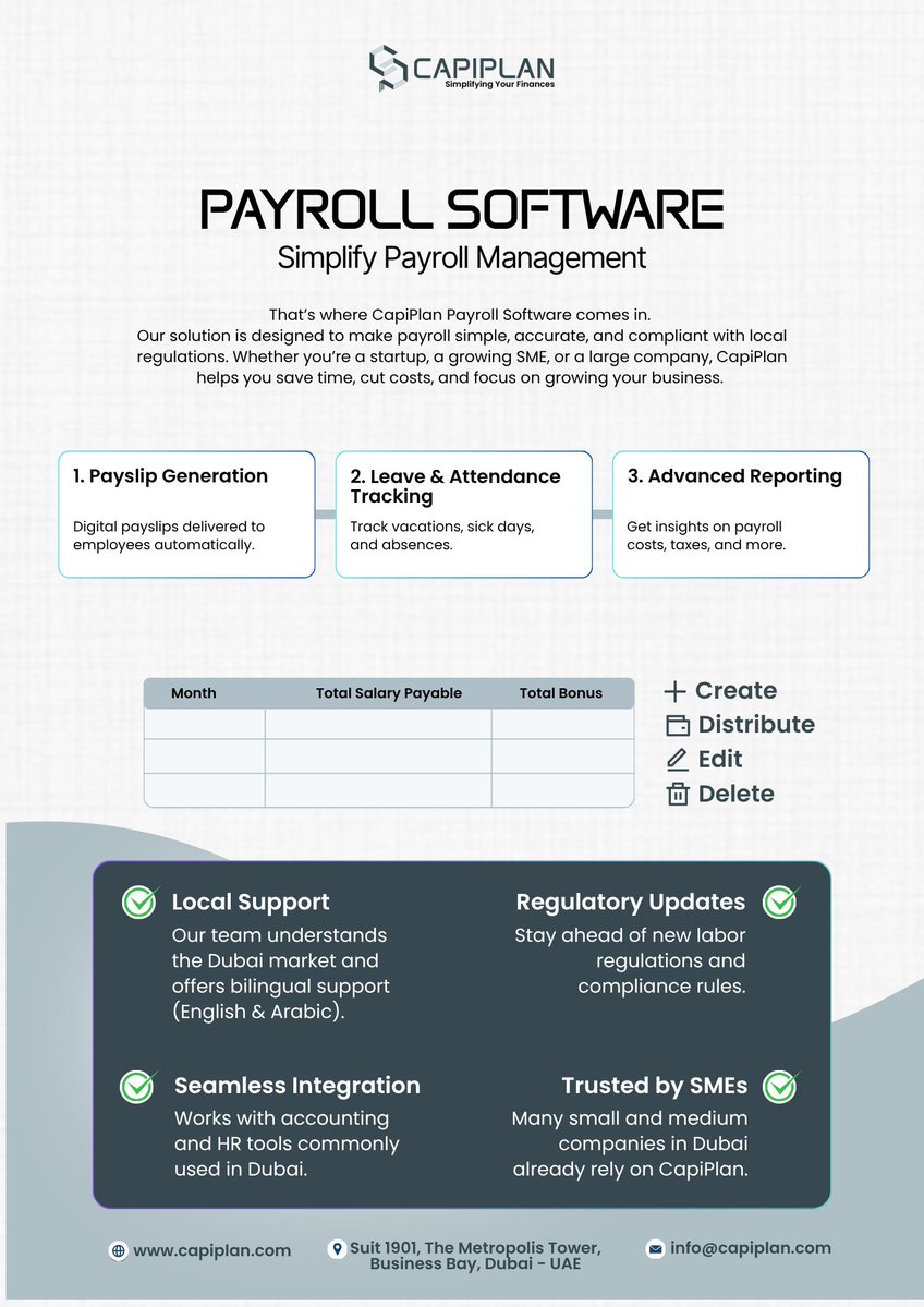 CapiPlan's tweet image. Introducing CapiPlan Payroll Software

Trusted by SMEs across Dubai to save time, reduce errors, and focus on growth.

Explore smarter payroll: capiplan.com

#Capiplan #PayrollSoftware #HRTech #SME #DubaiBusiness #Fintech #Automation #PayrollManagement