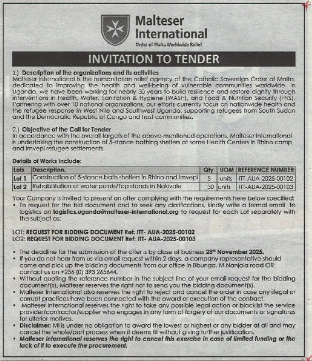 UNABSEC_UG's tweet image. Today&apos;s advertised tenders📌