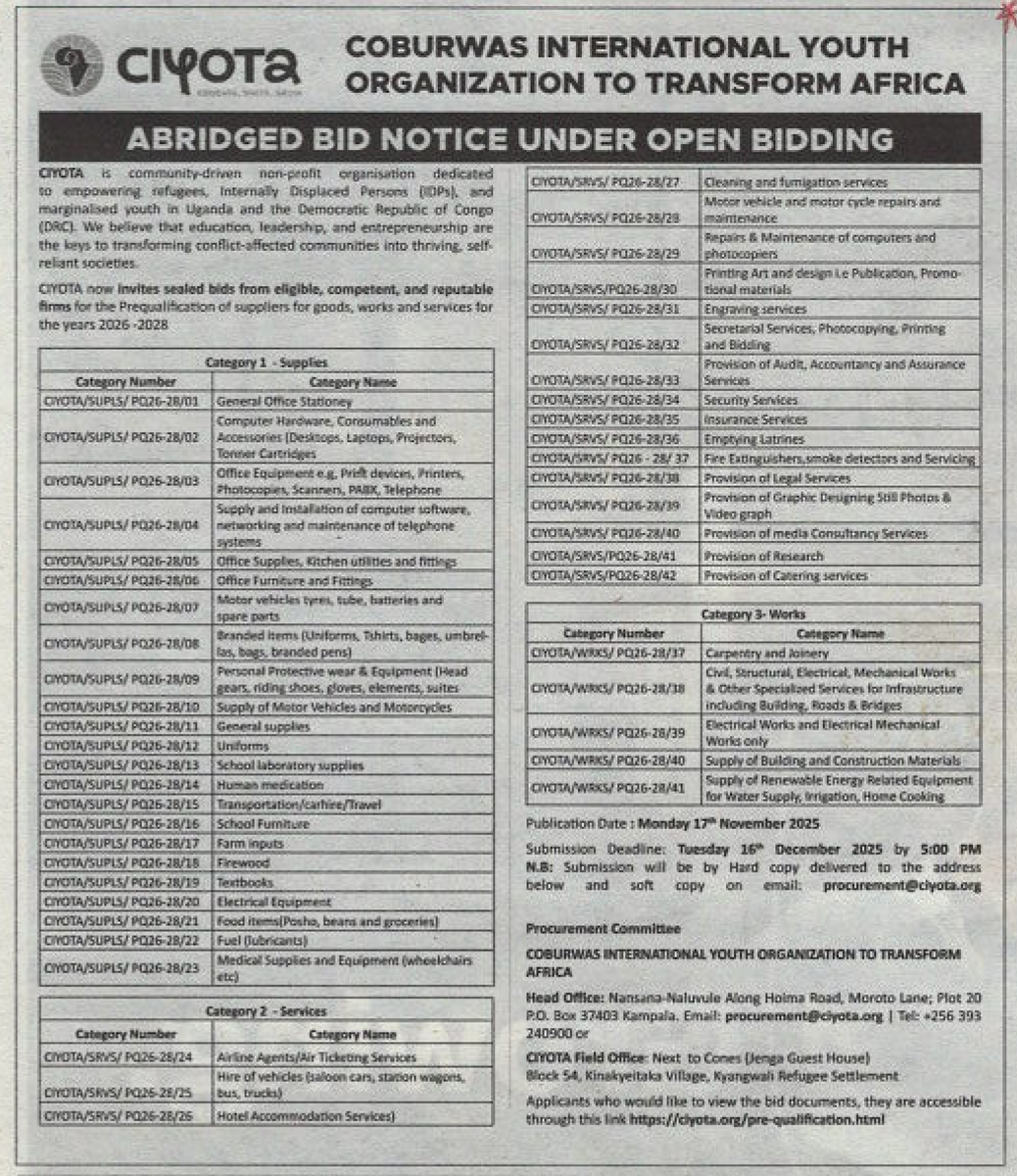 UNABSEC_UG's tweet image. Today&apos;s advertised tenders📌