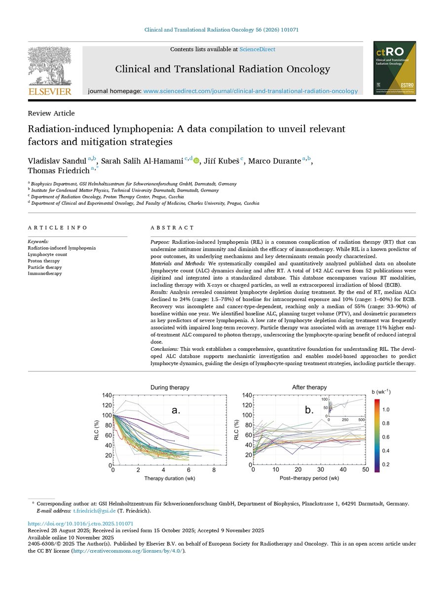 RRobaina75's tweet image. Radiation-induced lymphopenia: A data compilation to unveil relevant factors and mitigation strategies.
#aeprot #particletherapy #protontherapy #CIRT #hadrontherapy #protonterapia