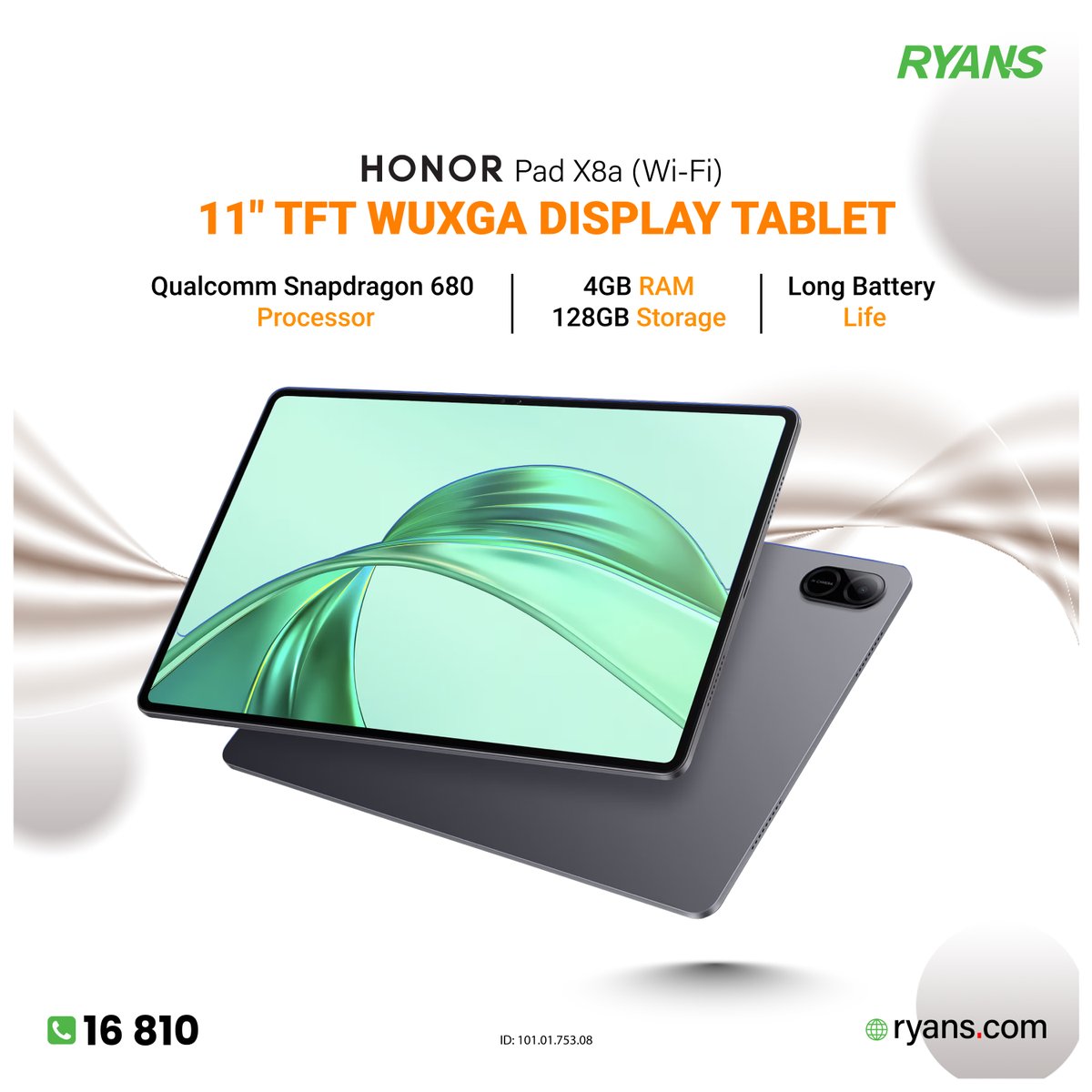 RyansComputers's tweet image. 📱 Simple, Smooth &amp;amp; Ready for Everyday Use — Honor Pad X8a (Wi-Fi)
👉 ryans.com/honor-pad-x8a-…
📞 Call 16810 for details
#RyansComputers #HonorPadX8a #Tablet #WUXGA #Snapdragon680 #EverydayTablet