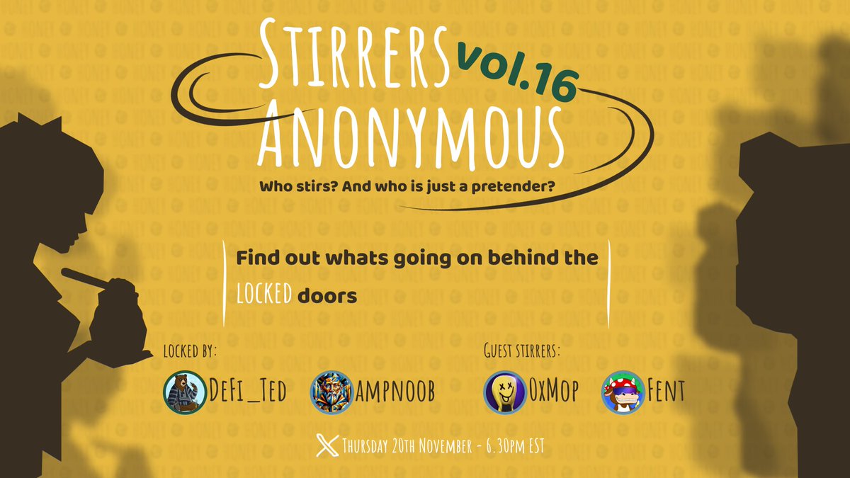 Stirrers Anon this week is packed as we have <a href="/0xMop_/">0xMop (BERA to 0$)</a> and <a href="/0xFent/">Fent 🐼⛓️</a> as our panel guests. 

Lots going on with <a href="/SmileeFinance/">Smilee</a> and <a href="/TheBullas_/">Bullas 🐂⛓</a> to get through plus some Goldilocks news

Special time this week being 6:30pm EST Thurs.