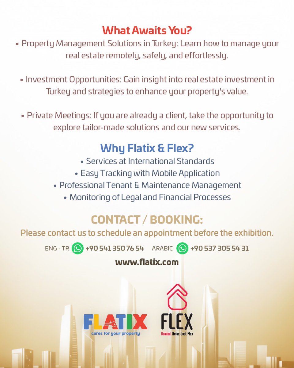 flatixpm's tweet image. Flatix Flex at Cityscape Global 2025 in Riyadh!
Meet us Nov 17–21 to explore our digital property management solutions. Rental, maintenance, cleaning &amp;amp; more all in one system. Maximize your property’s value with our global experience! ✨
#CityscapeGlobal2025 #PropertyManagement