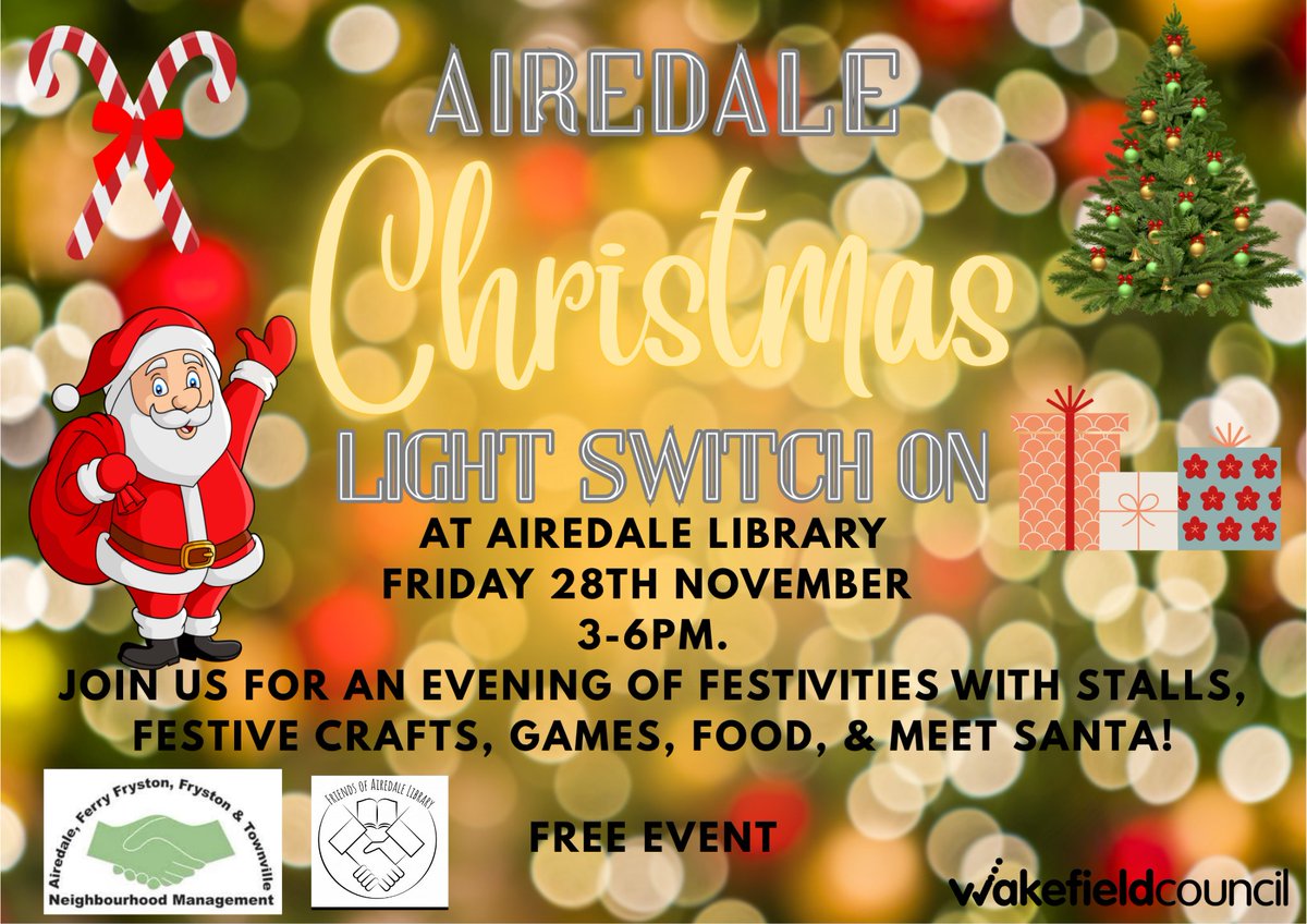 AiredaleAcad's tweet image. 📍 Airedale Library
📅 Friday 28th November
Celebrate the festive season with the Christmas Light Switch-On! Enjoy:
🎅 A visit from Santa
☕ Drinks &amp;amp; treats
🎁 Fun for the whole family
Let’s light up Airedale together! 🌟
#AiredaleLibrary #ChristmasLights #FestiveFun