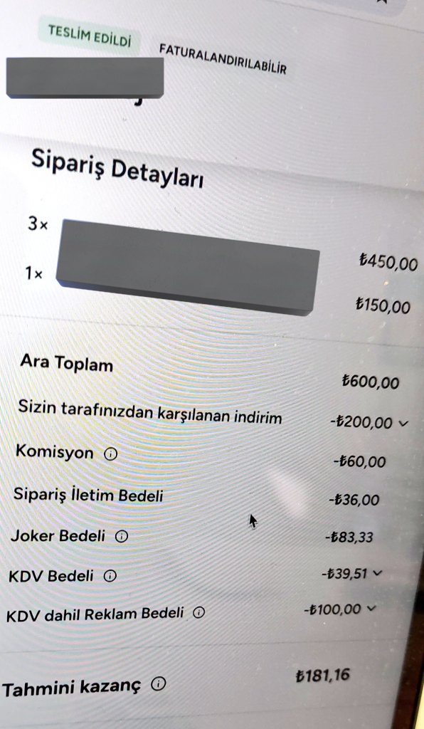 UsTolga's tweet photo. @Frhmotors07 600 liralık siparişten restorana 180 tl kalıyor. Kafayı sıyırırsın. https://t.co/XypMui5LsM