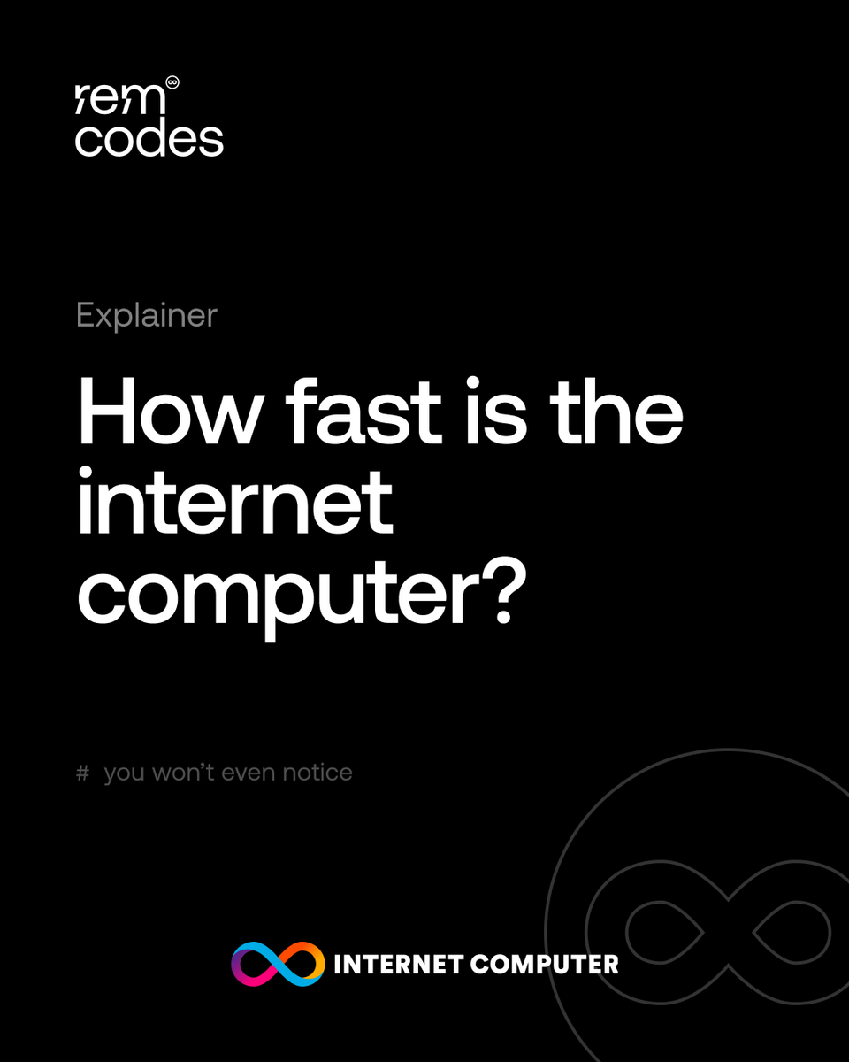 rem_codes's tweet photo. How fast is the Internet Computer?
Very fast and not just compared to other blockchains, but to the traditional internet itself. 🚀

The Internet Computer delivers true web-speed performance: read-only queries respond in around 200 milliseconds, while updates that change data are securely finalized in just 2–3 seconds. All while running apps directly on the open internet.

Real-time experience
Users interact with apps as smoothly as with any cloud-based website or service.

Parallel processing
Each subnet of nodes handles its own workloads, allowing the network to scale and stay lightning-fast. No matter how big it grows.

Globally distributed
Independent data centers around the world share the load, keeping everything responsive, stable, and always online.

The Internet Computer isn’t just fast for Web3. It’s built for real-time, internet-scale experiences. Speed, scale, and stability without servers. $ICP