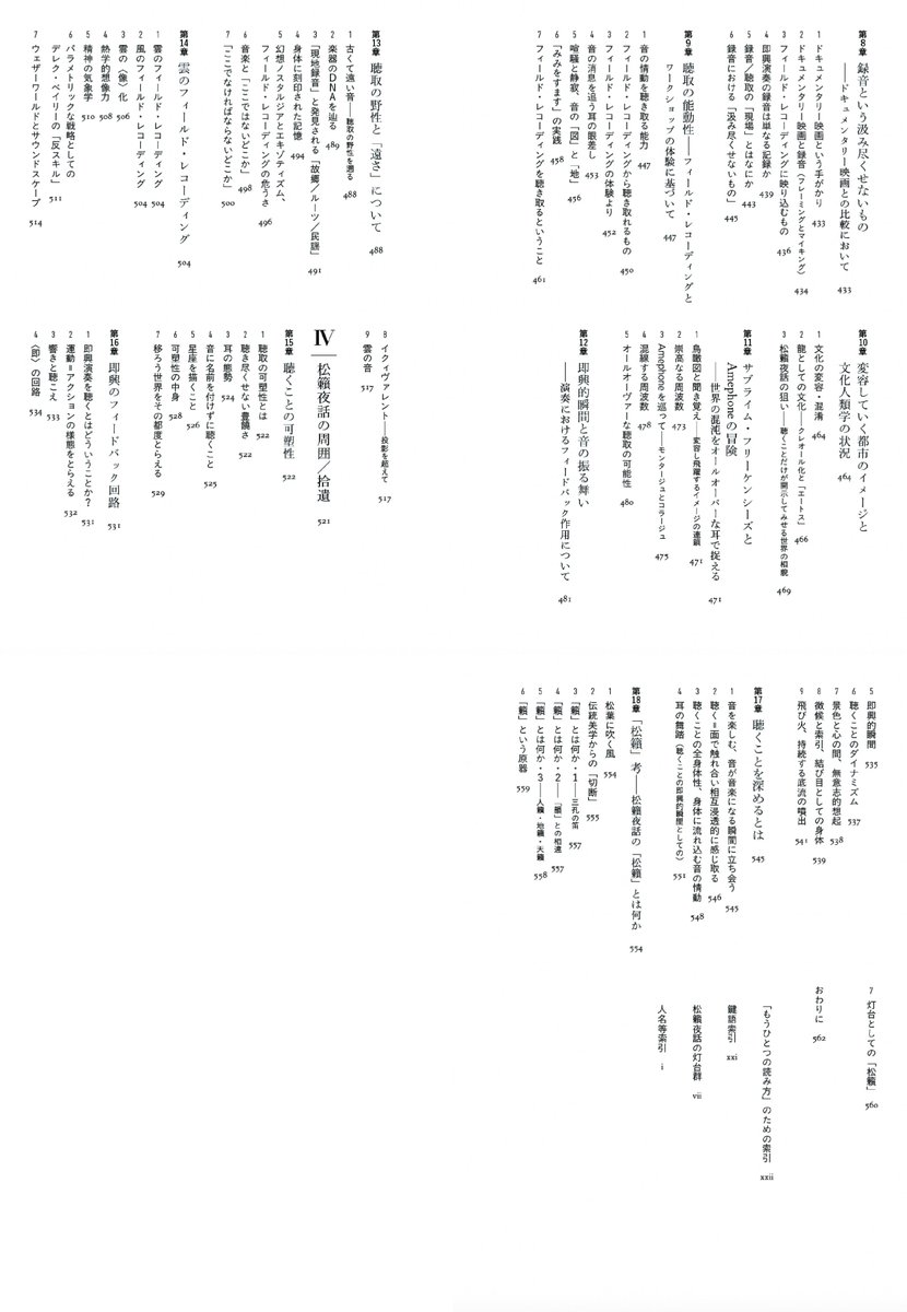 parusminor33's tweet image. 【お知らせ】
来月、津田貴司・福島恵一『音響・環境・即興　松籟夜話——〈耳〉の冒険』を刊行いたします。ざっと目次を見れば、なんだかとんでもないことになっていることがお分かりいただけると思います。592ページ。「聴くこと」をめぐって前人未到の深淵まで潜り込みます！
companysha.com/onkyokankyosok…