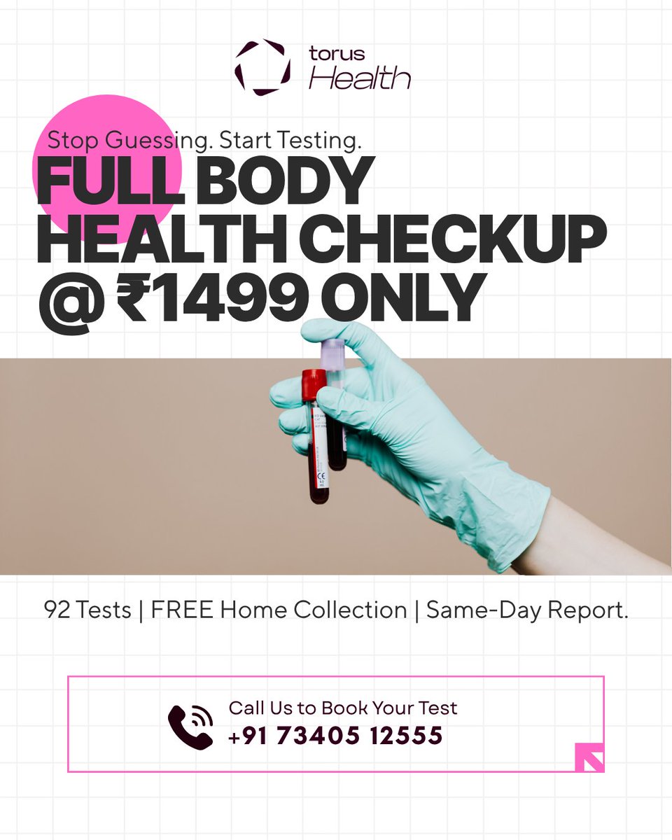 HealthTorus's tweet image. And signals turn into diseases when you don’t track them.

Start observing your body daily…
and get a proper health checkup done before something gets serious.

DM/Call to book your test today.

#FullBodyCheckup #LabTestAtHome #PreventiveHealth #TorusHealth #HomeSampleCollection