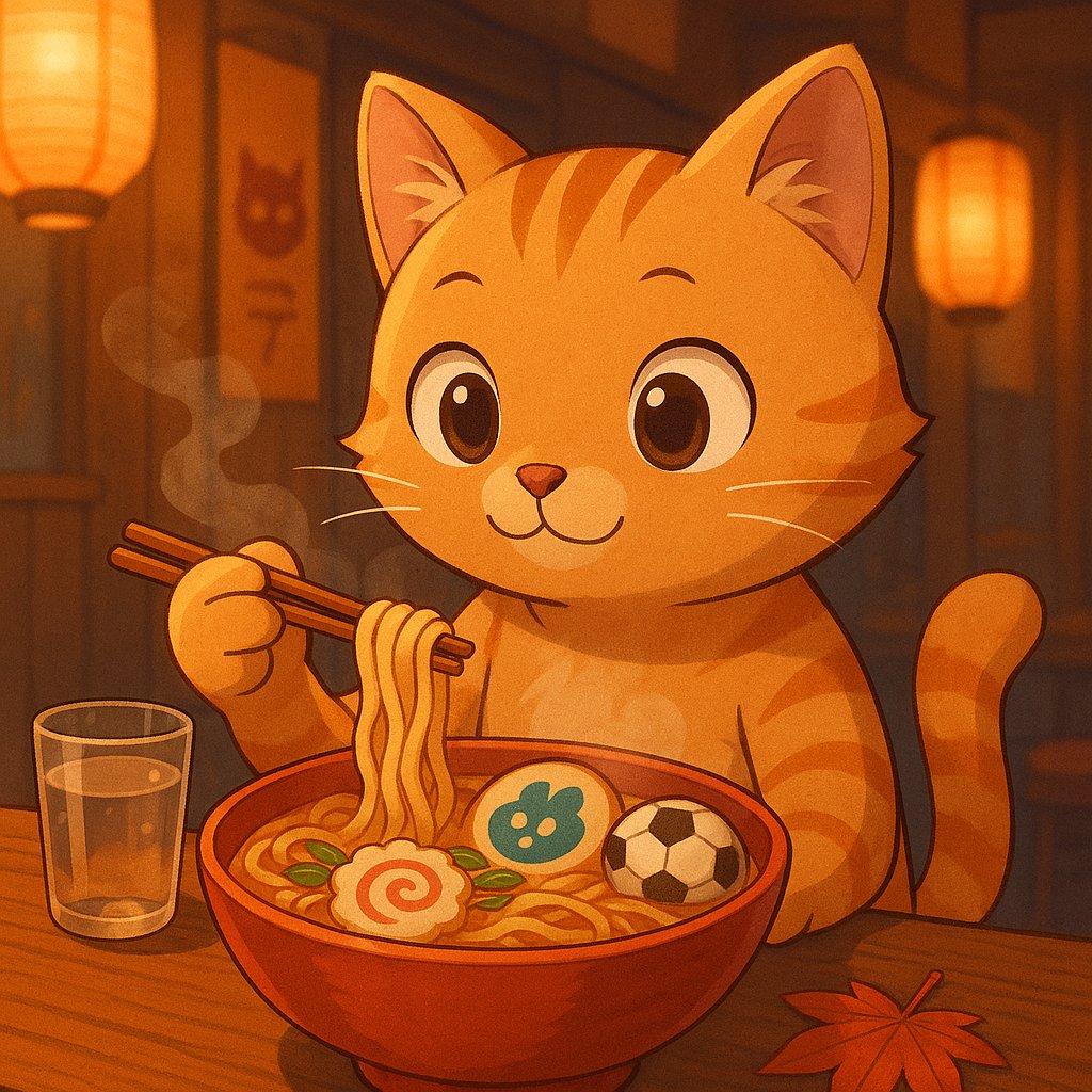WorldCat_JP's tweet photo. 深夜ラーメンでひと息つきながら、今日もゆるく $WorldCat と $FOOTBALL を応援中。🍜 こういう静かな夜が一番すき。

#WorldCat #CryptoJP #NightVibes #JapanCrypto #football https://t.co/86UEgaHtTM