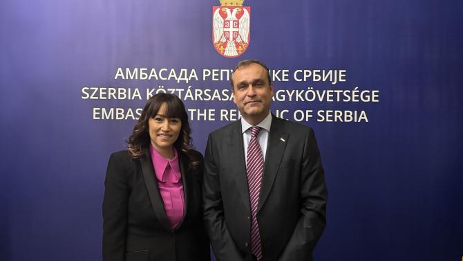 H.E. Ambassador <a href="/Djurovic_Aleks/">Aleksandra Djurovic</a>  met with Mátrai Károly, CEO of the MVM Group, at the premises of the Embassy of 🇷🇸 in Budapest.
The conclusion was reiterated that there is no energy security of 🇭🇺 without 🇷🇸, nor energy security of 🇷🇸 without 🇭🇺.