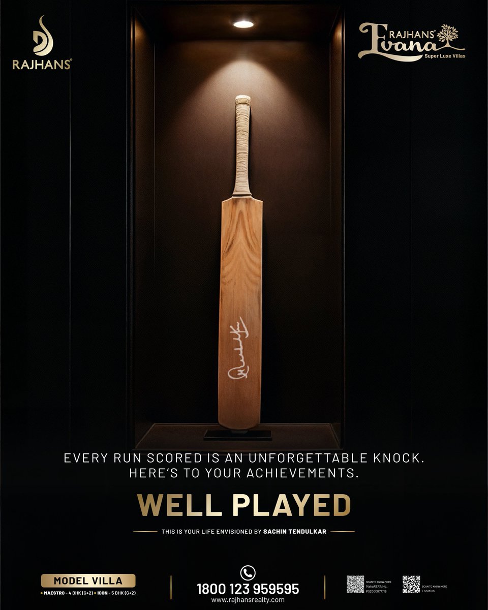 RajhansRealty's tweet photo. The journey of a champion is written in every challenge overcome.
At Rajhans Evana, your home is the ultimate testament to your hard-earned victories.
WELL PLAYED.
#RajhansEvana #AnActiveLife #LuxuryResidences #CricketTurfLiving #WellnessLiving #SuperLuxeVillas #Wellplayed https://t.co/seoRlXWxjv