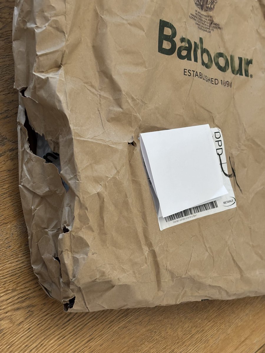 Have you ever thought of packaging your expensive goods properly <a href="/Barbour/">barbour</a> 0r using a courier other than <a href="/Dpd_uk_couriers/">DPD delivery (Dynamic parcel delivery)</a> 

Looks like it’s been through a shredder!!