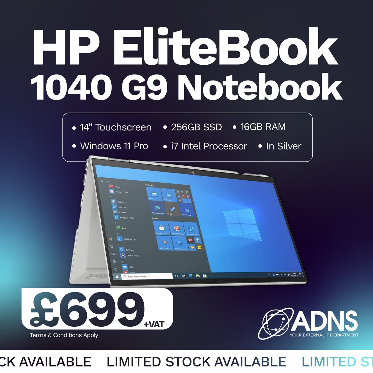Keep up with demanding workloads and hybrid working with the HP #EliteBook 1040 G9 Notebook.This #2in1 laptop-to-tablet combines power and security with flexibility and portability. 

- adnsgroup.com 
- 01642 248 750

#TechForBusiness #ITSupport #BusinessPerformance