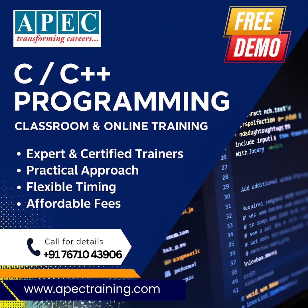 apecITtraining's tweet image. Start your programming journey with one of the most powerful languages — C &amp;amp; C++! 🚀

✍️New Batches Starting Register Now: - 
t.ly/soH_l

📞 Book your Free Demo today!
🌐 apectraining.com
📱+91 7671043906

#CProgramming #CPPProgramming #CodingSkills
