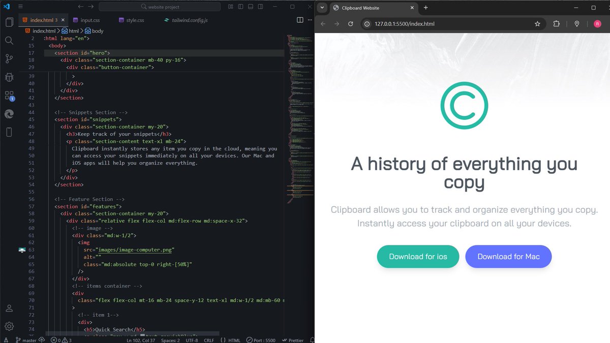 donfttp's tweet image. #Day53
Built two mini projects and a simple landing page (Image Gallery, Clipboard Website, and Login Modal) to strengthen my Tailwind skills. Also learned how to replace repetitive classes using apply and customize utility classes.💪🫥
#100DaysOfCode #TailwindCSS