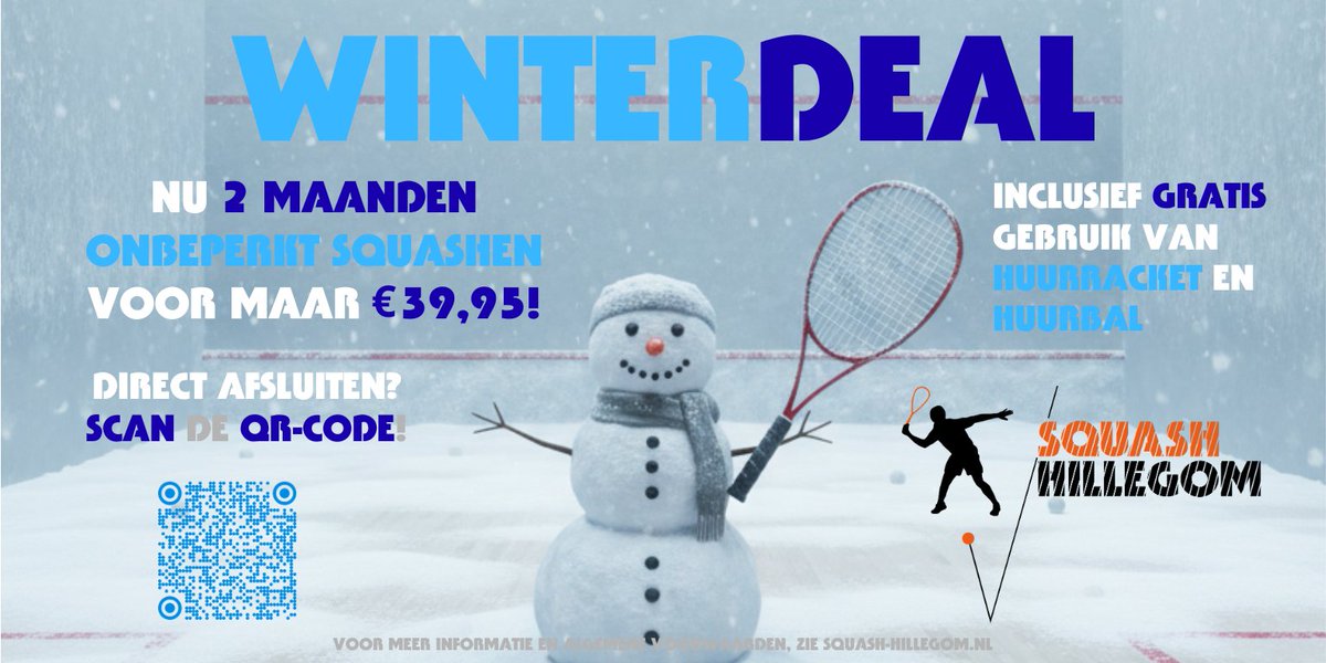 December en Januari, 2 maanden onbeperkt squashen voor 39,95 euro! Vanaf 1 december gaat onze winterdeal open maar je kunt het nu al afsluiten 👉 squash-hillegom.nl/nieuwshillegom/
#hillegom #lisse #noordwijkerhout #lisserbroek #bennebroek #nieuwvennep #hoofddorp #heemstede