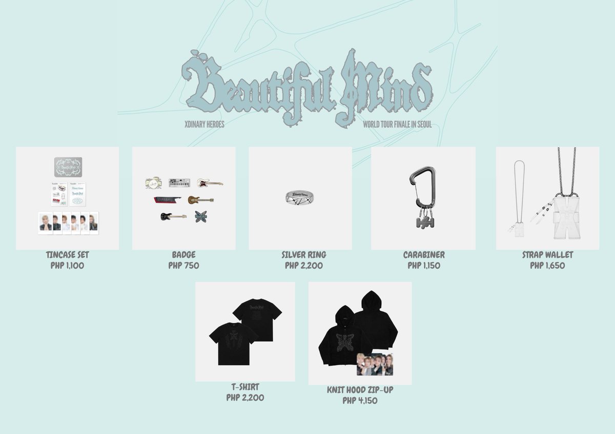 [ Beautiful Mind World Tour FINALE in SEOUL - PH GO ]

𑣲 Prices in pic below
𑣲 50% DP PAYO, remaining balance: 12/10
𑣲 Limited only! Will order on 11/20 and close the form
𑣲 NETA. Please refrain from buying if impatient.
𑣲 Order here: forms.gle/BYRB9sUdLbnp3X…