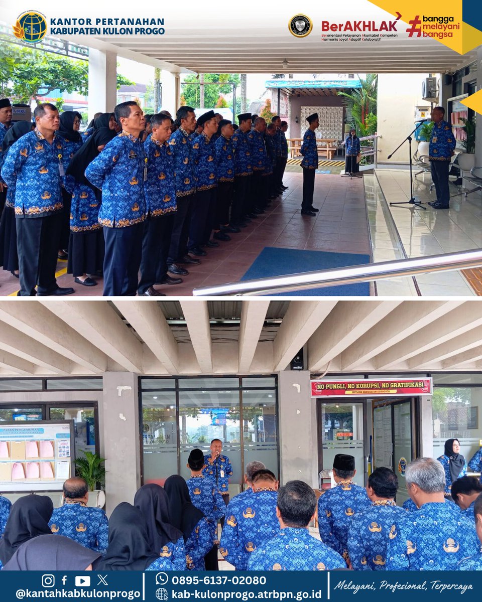 atr_bpnkprogo's tweet image. Hallo,
#sobatATRBPNKulonProgo

Kantor Pertanahan Kabupaten Kulon Progo melaksanakan apel pagi yang dipimpin oleh Bapak Eko Herry Supriyanto, S.ST. selaku Kepala Seksi Pengadaan Tanah dan Pengembangan yang diikuti oleh seluruh pegawai 

#KantahKulonProgo