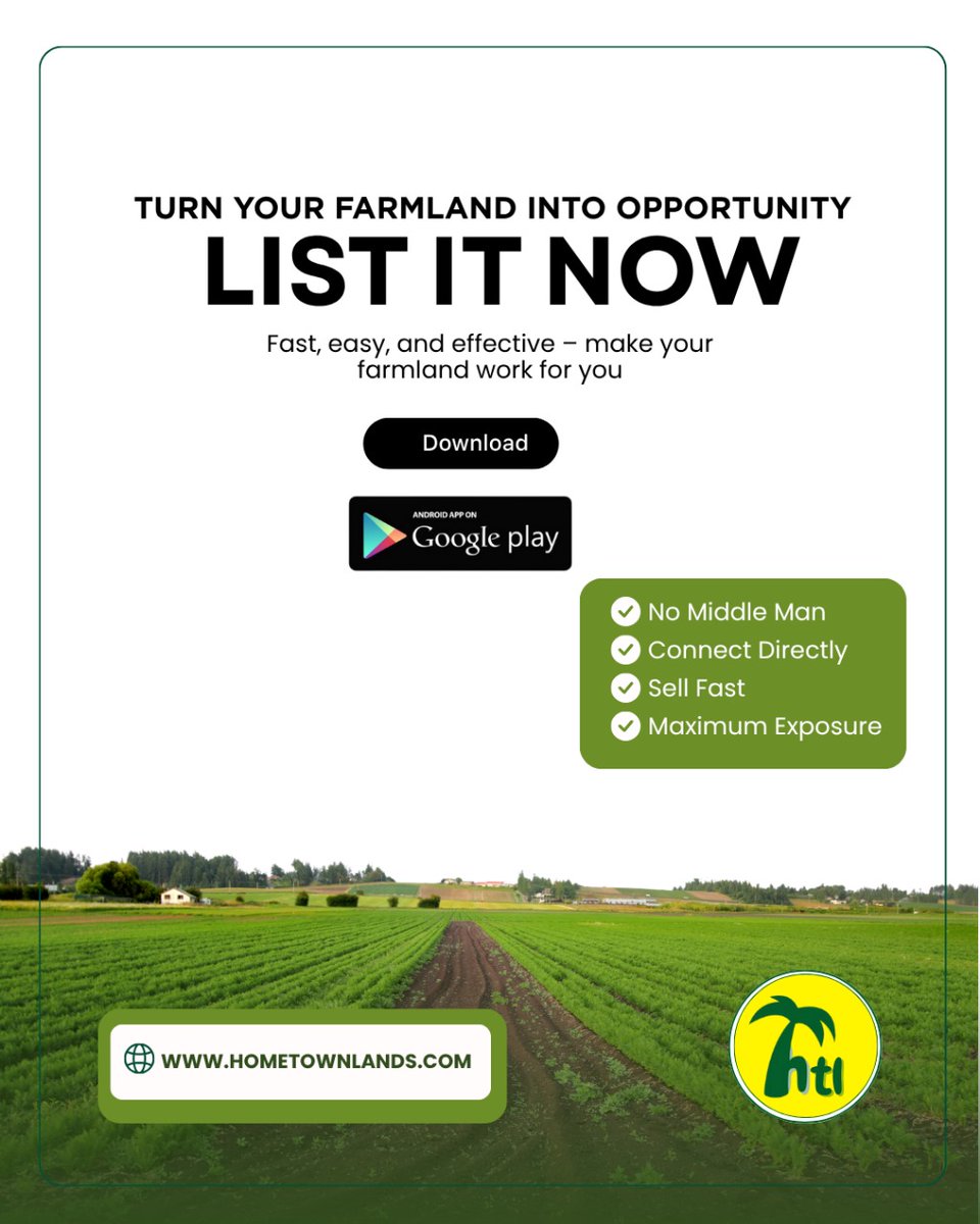 hometownlands's tweet image. 💰 “Your Farmland, Your Profit — List Today!”

Sell or lease your farmland faster with Hometownlands.com
✔ No middlemen
✔ Direct buyer reach
✔ Maximum visibility
✔ Simple &amp;amp; smart listing

#hometowlands #adfreeexperience #freepropertysearch #premiumlistings
