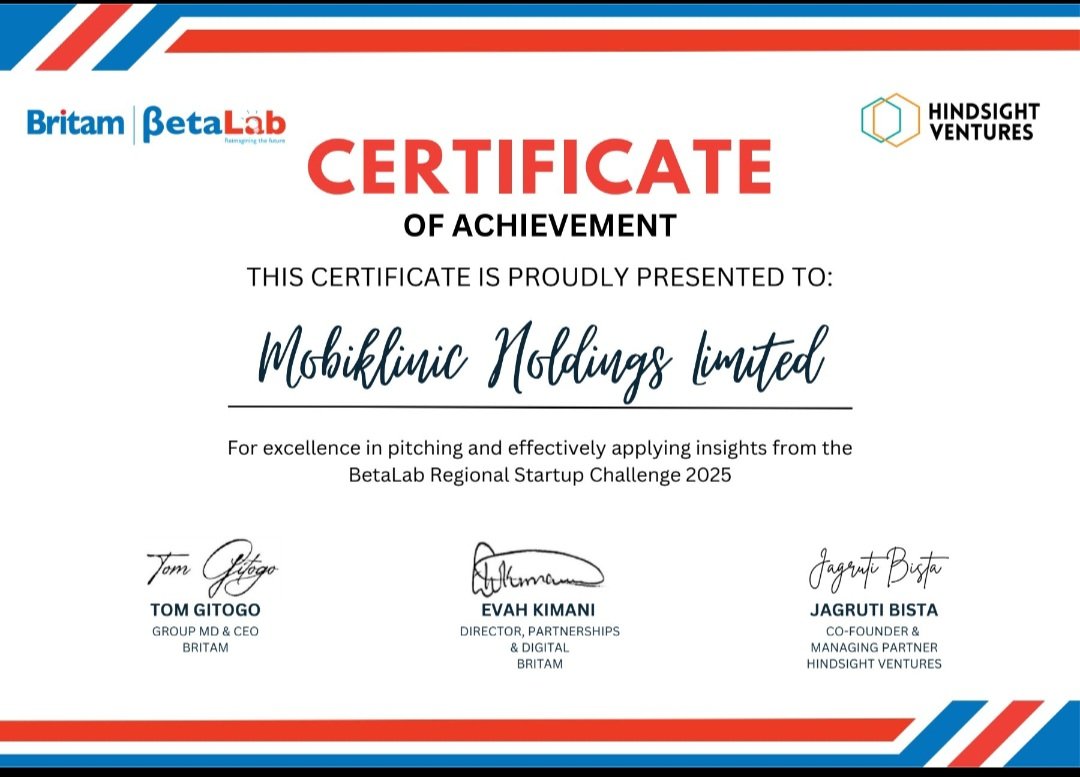 We are proud to have been selected to be part of the Beta Lab regional competion after a competitive pitching event.
As Yoklinic, a digital marketplace for healthcare we continue to make healthcare access convinient.
<a href="/BritamUganda/">Britam Uganda</a> <a href="/BritamTanzania/">BritamTanzania</a> <a href="/BritamRwanda/">Britam Rwanda</a> <a href="/BritamEA/">Britam Cares</a>.