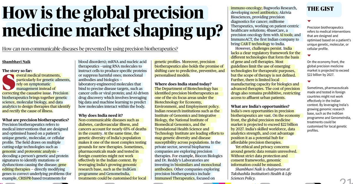 imRavikantYadav's tweet photo. How is the Global precision  medicine market Shaping up?

:Details by Ms Shambhavi Naik
@TheNaikMic 

#PrecisionMedicine #PrecisionBiotherapeutics #Genetics #diseases #GeneticScience #MolecularBiology #DataAnalytics
#GeneEditing
#IndiGen #GenomeIndia
#Medicine

#UPSC 

Source:TH https://t.co/KLZLK1C8Xw