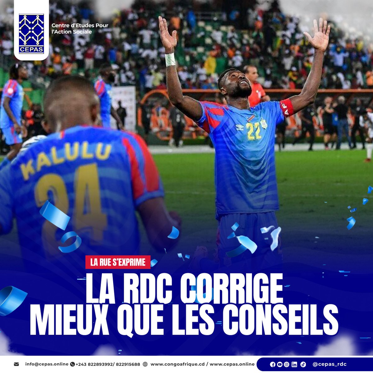 Quand le terrain parle, tout le monde écoute.
La récente performance des Léopards rappelle une vérité que la rue exprime avec force : la RDC sait corriger mieux que les conseils. 
👏 Un peuple derrière son équipe.
👏 Une nation qui croit.