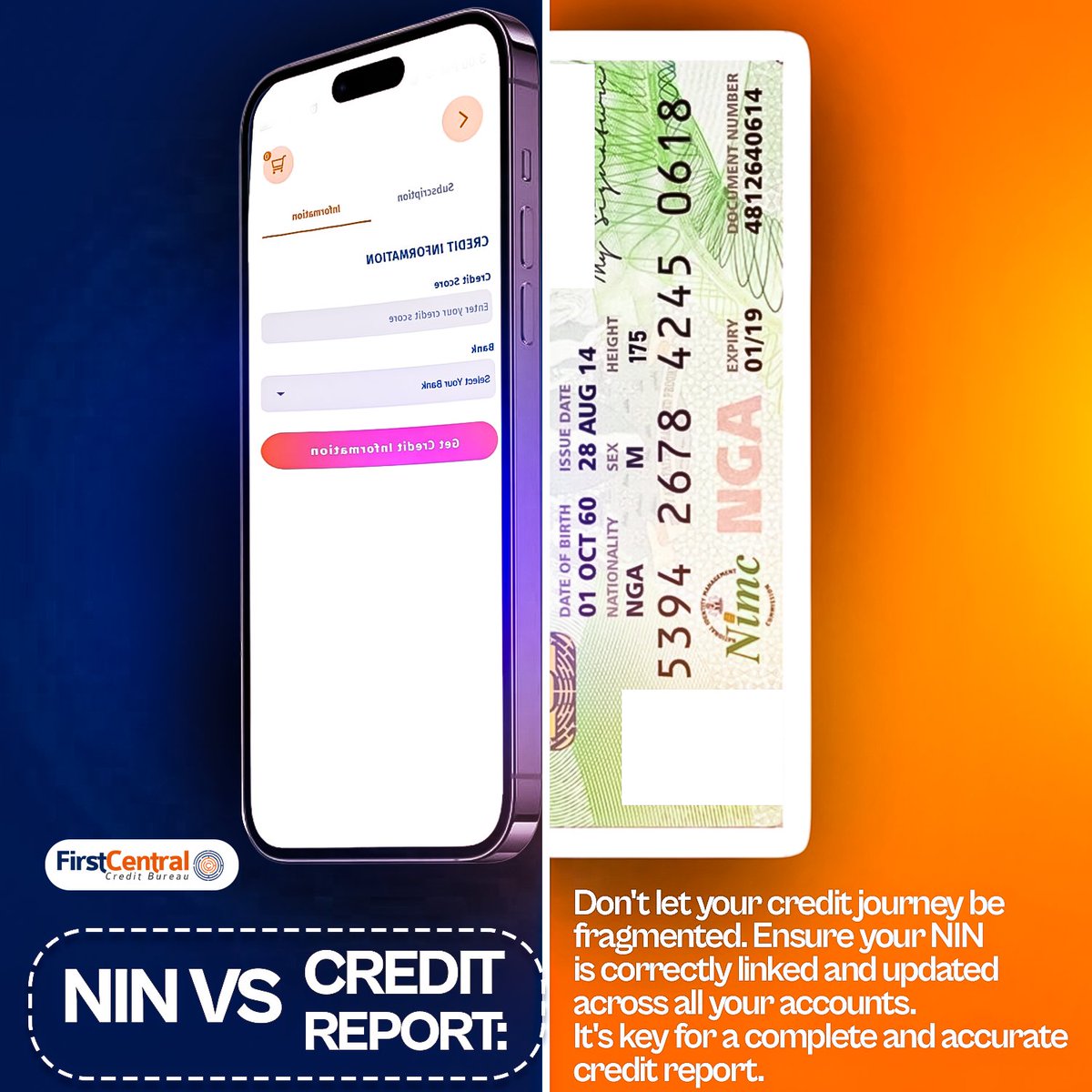 Credit Integrity Alert!
Don't let your credit journey be fragmented. Ensuring your NIN (National Identification Number) is correctly linked and updated across all your financial accounts is absolutely key to generating a complete and accurate credit report.
