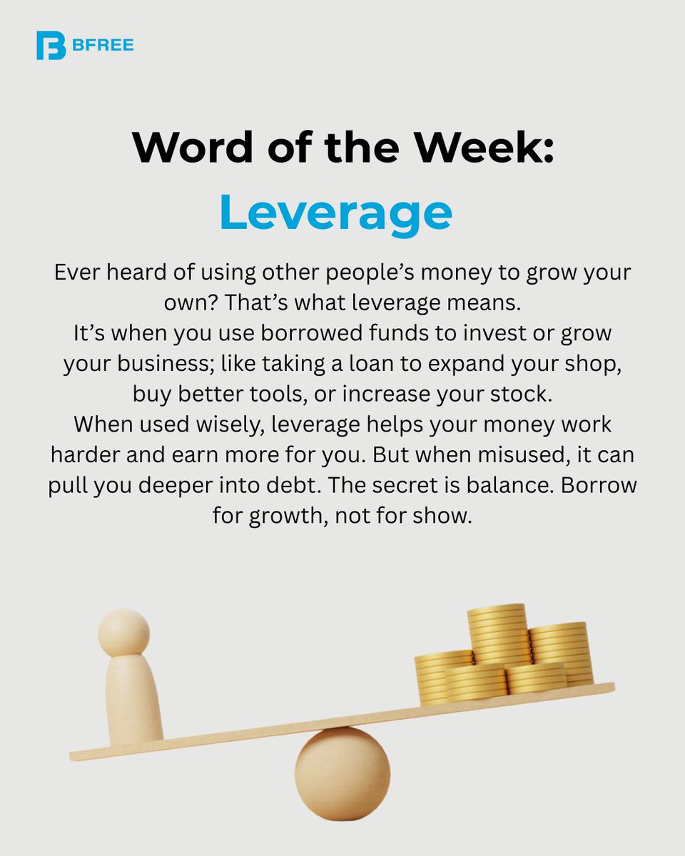 bfree_global's tweet image. 💡 Your next level might not come from more money—but from using money differently. 💰

That is the beauty of leverage. It allows you to multiply your results with borrowed support. But it only works when your goal is growth and not lifestyle pressure. 💸

#BFREE #Leverage #Money