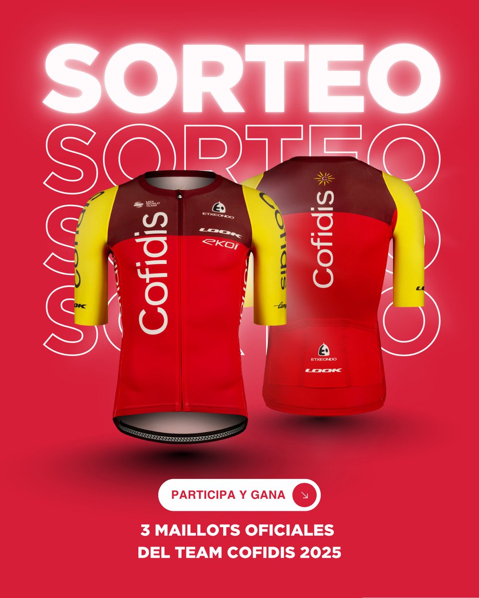 ¡REGALAMOS 3 maillots oficiales del #TeamCofidis 2025! 👕

👉 Síguenos y deja tu RT y MG en este post
👉 Menciona 2 amigos a los que también les gustaría conseguirlo

📆Participa del 17/11 al 30/11 a las 23:59h
📣Anunciaremos ganadores el 1/12

BBLL: bit.ly/3XbcVlG