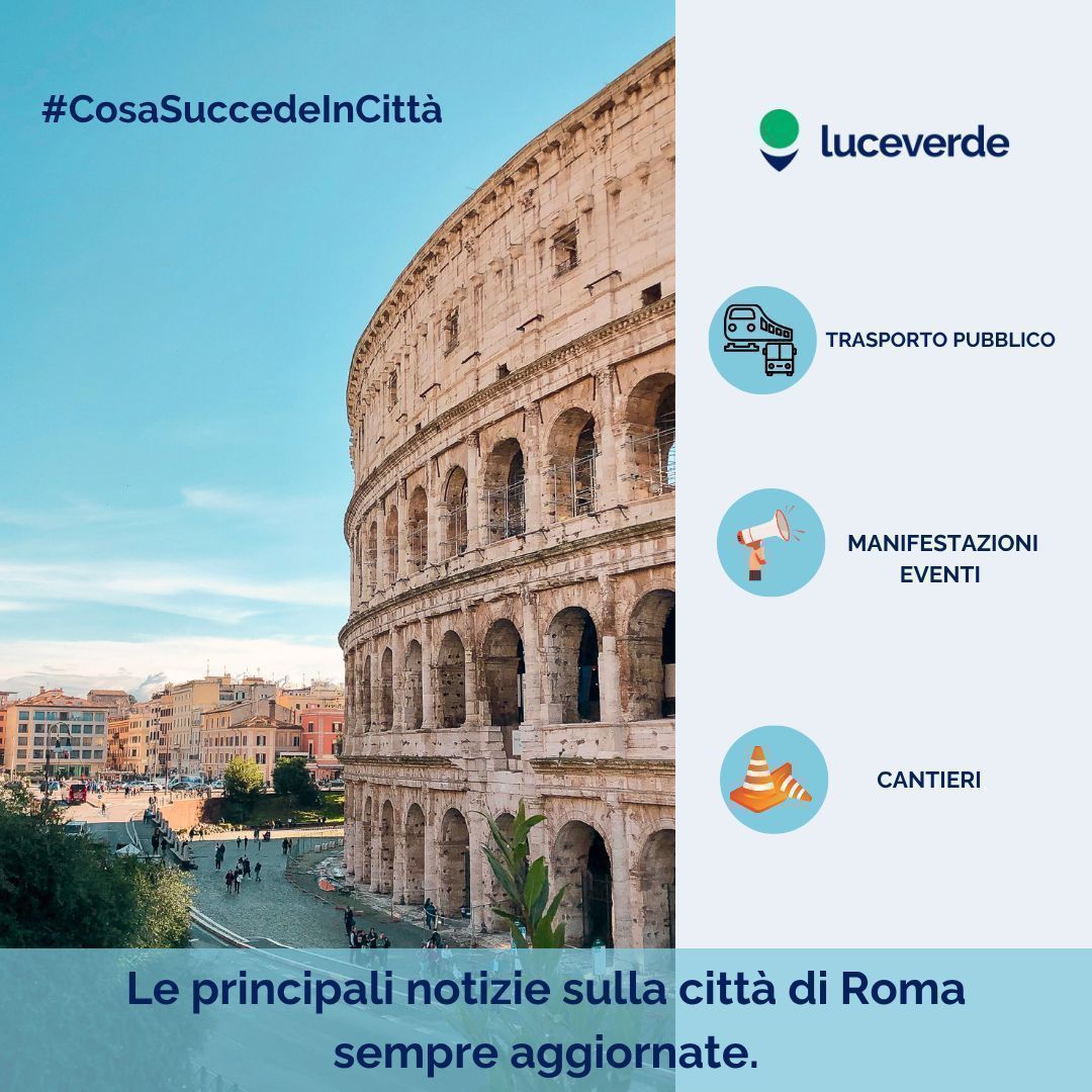 📝 #CosaSuccedeInCittà | #Mobilità 

📌 Le principali notizie di #eventi, #cantieri, #manifestazioni e modifiche al #trasportopubblico nella città di #Roma

ℹ️ Info 👉 buff.ly/HcJEAF8 

#Luceverde