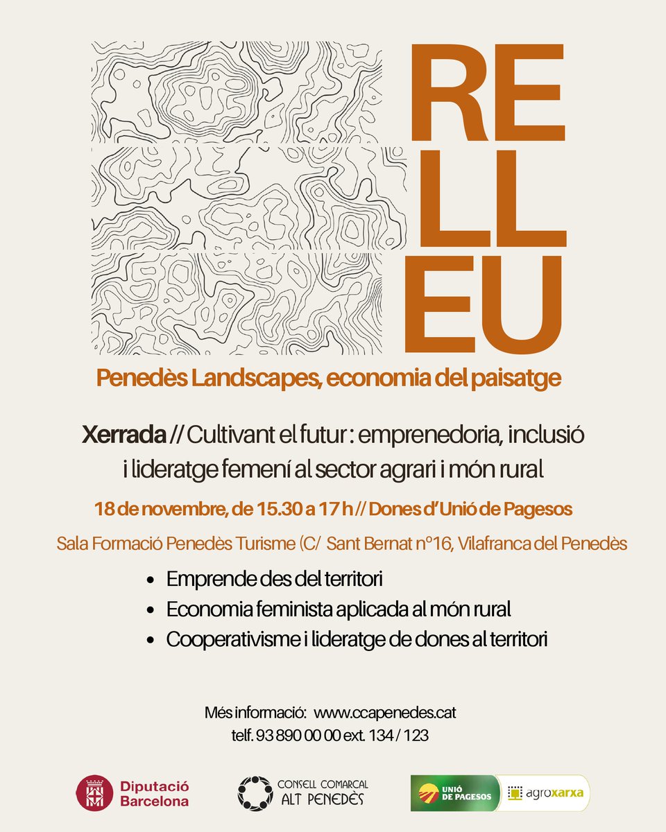 🌾 Xerrada: Cultivant el futur: emprenedoria, inclusió i lideratge femení al sector agrari i món rural, a càrrec de Dones d’Unió de Pagesos, en el marc del projecte Penedès Landscapes.

☝️ 18 de novembre, de 15:30 a 17 h

ℹ️ Més info: ccapenedes.cat

#PladelPenedès